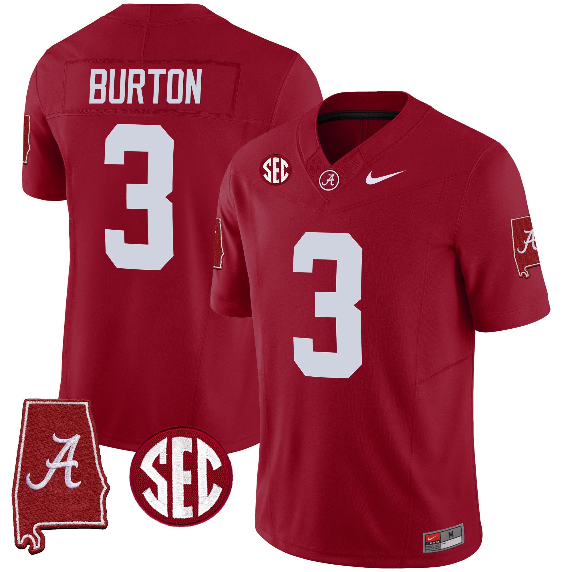 Men Alabama Crimson Tide #3 Burton Red 2024 Nike Vapor Limited NCAA Jersey style 1